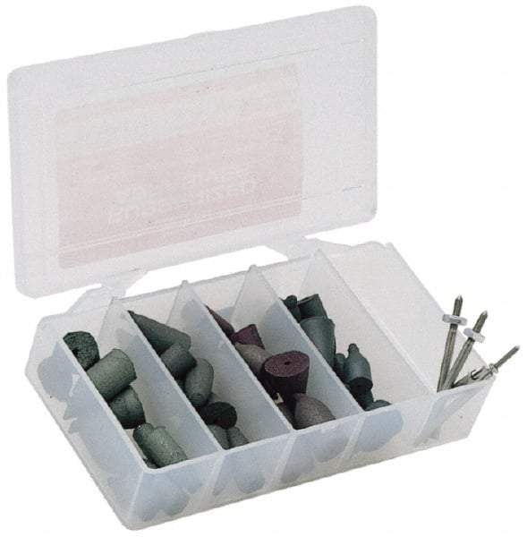 Made in USA - 102 Piece Rubberized Abrasive Point Set - Includes 1/8 Inch Diameter Shank - Industrial Tool & Supply
