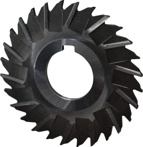 Made in USA - 3" Blade Diam x 7/64" Blade Thickness, 1" Hole, 28 Teeth, High Speed Steel Side Chip Saw - Staggered Tooth, Arbor Connection, Right Hand Cut, Uncoated, with Keyway - Industrial Tool & Supply
