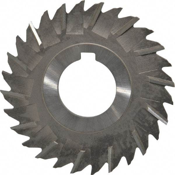 Made in USA - 3" Blade Diam x 1/8" Blade Thickness, 1" Hole, 28 Teeth, High Speed Steel Side Chip Saw - Staggered Tooth, Arbor Connection, Right Hand Cut, Uncoated, with Keyway - Industrial Tool & Supply