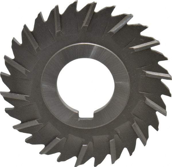 Made in USA - 3" Blade Diam x 9/64" Blade Thickness, 1" Hole, 28 Teeth, High Speed Steel Side Chip Saw - Staggered Tooth, Arbor Connection, Right Hand Cut, Uncoated, with Keyway - Industrial Tool & Supply