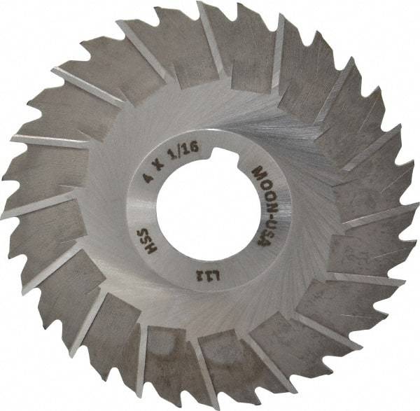 Made in USA - 4" Blade Diam x 1/16" Blade Thickness, 1" Hole, 32 Teeth, High Speed Steel Side Chip Saw - Staggered Tooth, Arbor Connection, Right Hand Cut, Uncoated, with Keyway - Industrial Tool & Supply