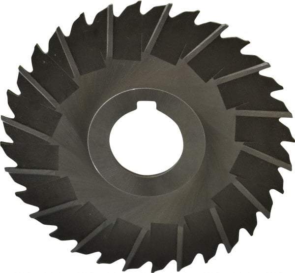 Made in USA - 4" Blade Diam x 5/64" Blade Thickness, 1" Hole, 32 Teeth, High Speed Steel Side Chip Saw - Staggered Tooth, Arbor Connection, Right Hand Cut, Uncoated, with Keyway - Industrial Tool & Supply