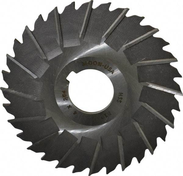 Made in USA - 4" Blade Diam x 7/64" Blade Thickness, 1" Hole, 32 Teeth, High Speed Steel Side Chip Saw - Staggered Tooth, Arbor Connection, Right Hand Cut, Uncoated, with Keyway - Industrial Tool & Supply