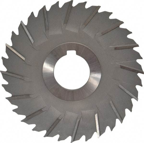 Made in USA - 4" Blade Diam x 1/8" Blade Thickness, 1" Hole, 32 Teeth, High Speed Steel Side Chip Saw - Staggered Tooth, Arbor Connection, Right Hand Cut, Uncoated, with Keyway - Industrial Tool & Supply