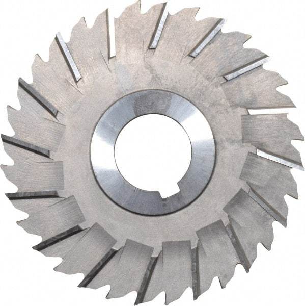 Made in USA - 4" Blade Diam x 5/32" Blade Thickness, 1" Hole, 32 Teeth, High Speed Steel Side Chip Saw - Staggered Tooth, Arbor Connection, Right Hand Cut, Uncoated, with Keyway - Industrial Tool & Supply