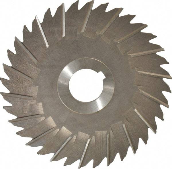 Made in USA - 5" Blade Diam x 1/8" Blade Thickness, 1" Hole, 36 Teeth, High Speed Steel Side Chip Saw - Staggered Tooth, Arbor Connection, Right Hand Cut, Uncoated, with Keyway - Industrial Tool & Supply