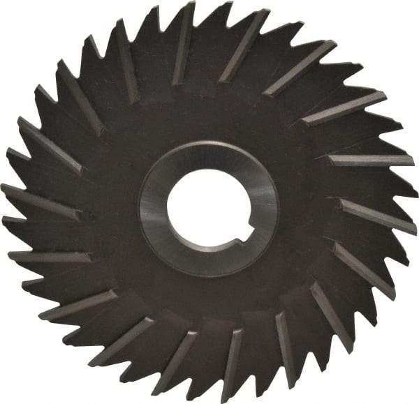 Made in USA - 5" Blade Diam x 3/16" Blade Thickness, 1" Hole, 36 Teeth, High Speed Steel Side Chip Saw - Staggered Tooth, Arbor Connection, Right Hand Cut, Uncoated, with Keyway - Industrial Tool & Supply