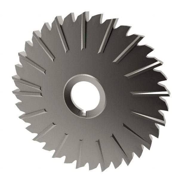 Made in USA - 5" Blade Diam x 1/4" Blade Thickness, 1" Hole, 36 Teeth, High Speed Steel Side Chip Saw - Staggered Tooth, Arbor Connection, Right Hand Cut, Uncoated, with Keyway - Industrial Tool & Supply