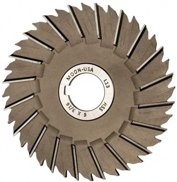 Made in USA - 6" Blade Diam x 3/16" Blade Thickness, 1-1/4" Hole, 40 Teeth, High Speed Steel Side Chip Saw - Staggered Tooth, Arbor Connection, Right Hand Cut, Uncoated, with Keyway - Industrial Tool & Supply