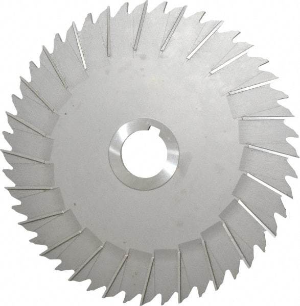 Made in USA - 8" Blade Diam x 3/16" Blade Thickness, 1-1/4" Hole, 48 Teeth, High Speed Steel Side Chip Saw - Staggered Tooth, Arbor Connection, Right Hand Cut, Uncoated, with Keyway - Industrial Tool & Supply