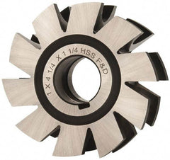 Made in USA - 1/2" Radius, 1" Circle Diam, 4-1/4" Diam x 1.572" Wide Cut, High Speed Steel Concave Radius Cutter - 4-1/4" OAL, Arbor Connection, Uncoated, Form Relieved, 10 Teeth - Industrial Tool & Supply