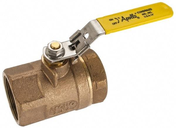Apollo - 2" Pipe, Standard Port, Bronze Standard Ball Valve - 2 Piece, NPT Ends, Locking Lever Handle, 600 WOG, 150 WSP - Industrial Tool & Supply