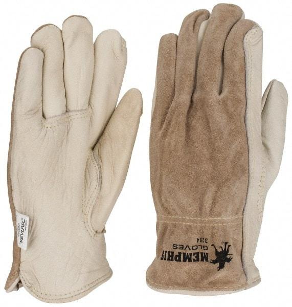 MCR Safety - Size XL (10) Split Back/Grain Palm Cowhide General Protection Work Gloves - For Work & Driver, Uncoated, Full Fingered, Cream/Black/Brown, Paired - Industrial Tool & Supply