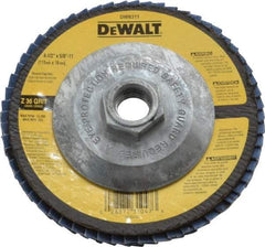 DeWALT - 36 Grit, 4-1/2" Disc Diam, 5/8-11 Center Hole, Type 29 Zirconia Alumina Flap Disc - 13,300 Max RPM, Fiberglass Backing, Arbor Attaching System, Coated - Industrial Tool & Supply
