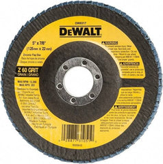 DeWALT - 60 Grit, 5" Disc Diam, 7/8" Center Hole, Type 29 Zirconia Alumina Flap Disc - 12,200 Max RPM, Fiberglass Backing, Arbor Attaching System, Coated - Industrial Tool & Supply