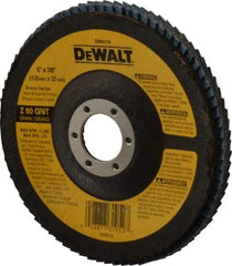 DeWALT - 80 Grit, 5" Disc Diam, 7/8" Center Hole, Type 29 Zirconia Alumina Flap Disc - 12,200 Max RPM, Fiberglass Backing, Arbor Attaching System, Coated - Industrial Tool & Supply
