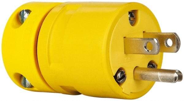 Value Collection - 125 VAC, 15 Amp, 5-15 NEMA, Straight, Ungrounded, Industrial Grade Plug - 2 Pole, 3 Wire, 1 Phase, Rubber, Yellow - Industrial Tool & Supply