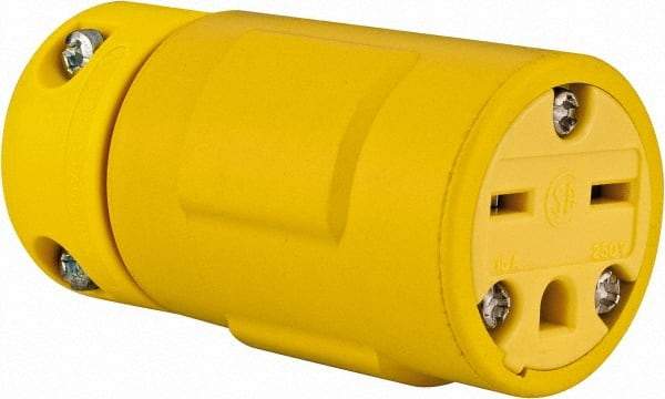 Value Collection - 250 VAC, 15 Amp, 6-15 NEMA, Straight, Ungrounded, Industrial Grade Connector - 2 Pole, 3 Wire, 1 Phase, Rubber, Yellow - Industrial Tool & Supply
