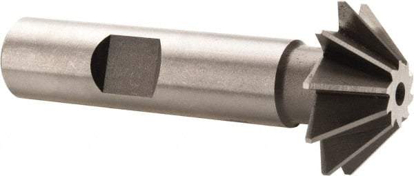 Made in USA - 1" Diam x 5/16" Width of Cut, 45° Included Angle, Shank Connection, High Speed Steel Single Angle Cutter - 1/2" Shank Diam, 2-1/2" Overall Length, Right Hand Cut, Uncoated - Industrial Tool & Supply