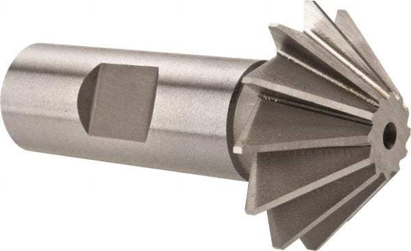 Made in USA - 1-1/2" Diam x 1/2" Width of Cut, 45° Included Angle, Shank Connection, High Speed Steel Single Angle Cutter - 3/4" Shank Diam, 2-3/4" Overall Length, Right Hand Cut, Uncoated - Industrial Tool & Supply