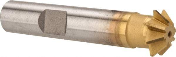 Made in USA - 1/2" Diam x 1/8" Width of Cut, 45° Included Angle, Shank Connection, High Speed Steel Single Angle Cutter - 3/8" Shank Diam, 2-1/8" Overall Length, Right Hand Cut, TiN Coated - Industrial Tool & Supply