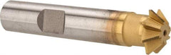 Made in USA - 1/2" Diam x 1/8" Width of Cut, 45° Included Angle, Shank Connection, High Speed Steel Single Angle Cutter - 3/8" Shank Diam, 2-1/8" Overall Length, Right Hand Cut, TiN Coated - Industrial Tool & Supply