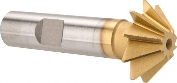 Made in USA - 1" Diam x 5/16" Width of Cut, 45° Included Angle, Shank Connection, High Speed Steel Single Angle Cutter - 1/2" Shank Diam, 2-1/2" Overall Length, Right Hand Cut, TiN Coated - Industrial Tool & Supply