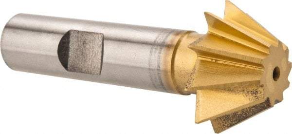 Made in USA - 1" Diam x 7/16" Width of Cut, 60° Included Angle, Shank Connection, High Speed Steel Single Angle Cutter - 1/2" Shank Diam, 2-1/2" Overall Length, Right Hand Cut, TiN Coated - Industrial Tool & Supply