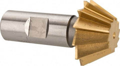 Made in USA - 1-1/2" Diam x 5/8" Width of Cut, 60° Included Angle, Shank Connection, High Speed Steel Single Angle Cutter - 3/4" Shank Diam, 2-3/4" Overall Length, Right Hand Cut, TiN Coated - Industrial Tool & Supply