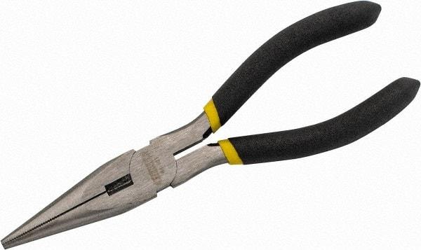 Stanley - 6-3/4" OAL, 2-3/16" Jaw Length x 25/32" Jaw Width, Long Nose Side Cutting Needle Nose Pliers - Serrated Jaw, Cushion Grip Handles - Industrial Tool & Supply