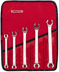 Proto - 5 Piece, 7mm x 8mm to 15mm x 17mm, 12 Point Flare Nut Wrench Set - Metric Measurement Standard, Satin Finish, Comes in Pouch - Industrial Tool & Supply