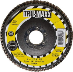 Tru-Maxx - 40 Grit, 4-1/2" Disc Diam, 7/8" Center Hole, Type 29 Zirconia Alumina Flap Disc - 13,300 Max RPM, Arbor Attaching System, Coated - Industrial Tool & Supply