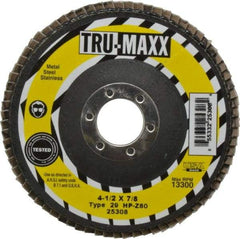 Tru-Maxx - 80 Grit, 4-1/2" Disc Diam, 7/8" Center Hole, Type 29 Zirconia Alumina Flap Disc - 13,300 Max RPM, Arbor Attaching System, Coated - Industrial Tool & Supply