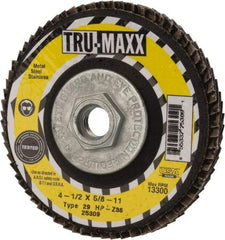 Tru-Maxx - 36 Grit, 4-1/2" Disc Diam, 5/8-11 Center Hole, Type 29 Zirconia Alumina Flap Disc - 13,300 Max RPM, Arbor Attaching System, Coated - Industrial Tool & Supply