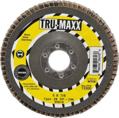Tru-Maxx - 36 Grit, 5" Disc Diam, 7/8" Center Hole, Type 29 Zirconia Alumina Flap Disc - 12,200 Max RPM, Arbor Attaching System, Coated - Industrial Tool & Supply