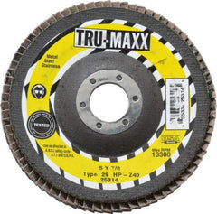 Tru-Maxx - 40 Grit, 5" Disc Diam, 7/8" Center Hole, Type 29 Zirconia Alumina Flap Disc - 12,200 Max RPM, Arbor Attaching System, Coated - Industrial Tool & Supply