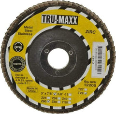Tru-Maxx - 60 Grit, 5" Disc Diam, 7/8" Center Hole, Type 29 Zirconia Alumina Flap Disc - 12,200 Max RPM, Arbor Attaching System, Coated - Industrial Tool & Supply