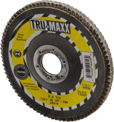Tru-Maxx - 80 Grit, 5" Disc Diam, 7/8" Center Hole, Type 29 Zirconia Alumina Flap Disc - 12,200 Max RPM, Arbor Attaching System, Coated - Industrial Tool & Supply