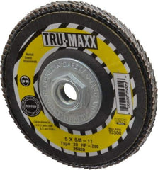 Tru-Maxx - 80 Grit, 5" Disc Diam, 5/8-11 Center Hole, Type 29 Zirconia Alumina Flap Disc - 12,200 Max RPM, Arbor Attaching System, Coated - Industrial Tool & Supply