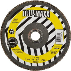 Tru-Maxx - 40 Grit, 7" Disc Diam, 7/8" Center Hole, Type 29 Zirconia Alumina Flap Disc - 8,600 Max RPM, Arbor Attaching System, Coated - Industrial Tool & Supply