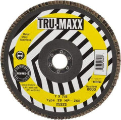Tru-Maxx - 60 Grit, 7" Disc Diam, 7/8" Center Hole, Type 29 Zirconia Alumina Flap Disc - 8,600 Max RPM, Arbor Attaching System, Coated - Industrial Tool & Supply