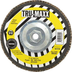 Tru-Maxx - 36 Grit, 7" Disc Diam, 5/8-11 Center Hole, Type 29 Zirconia Alumina Flap Disc - 8,600 Max RPM, Arbor Attaching System, Coated - Industrial Tool & Supply