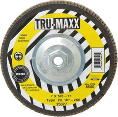 Tru-Maxx - 60 Grit, 7" Disc Diam, 5/8-11 Center Hole, Type 29 Zirconia Alumina Flap Disc - 8,600 Max RPM, Arbor Attaching System, Coated - Industrial Tool & Supply