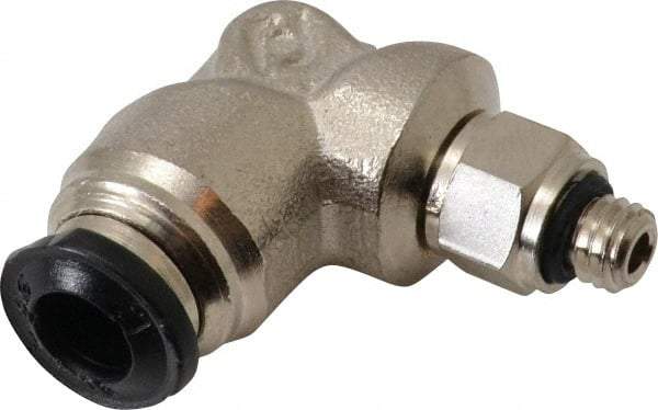 Alpha Technologies - 5mm Outside Diam, M5 Metric, Nickel Plated Brass Push-to-Connect Tube Male Swivel Elbow - 250 Max psi, Tube to Metric Thread Connection, Buna O-Ring - Industrial Tool & Supply