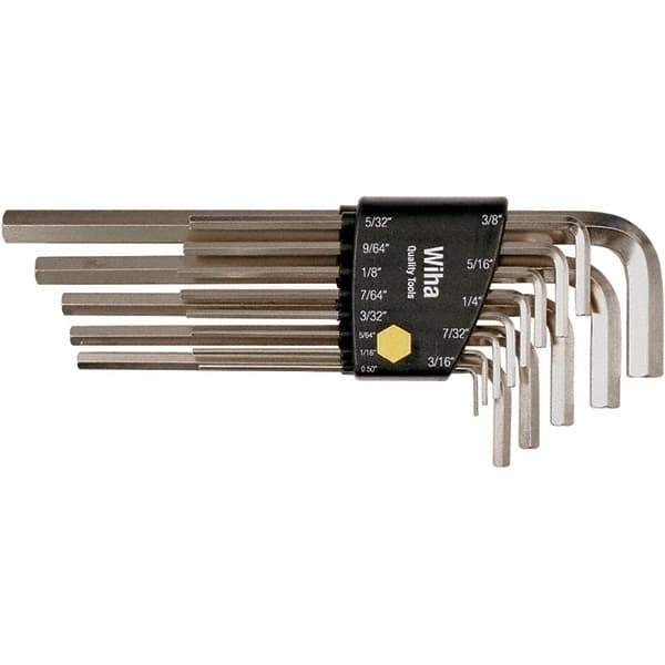 Wiha - 13 Piece, L-Key Long Arm Hex Key Set - 0.05 to 3/8" Range, Nickel Plated - Industrial Tool & Supply