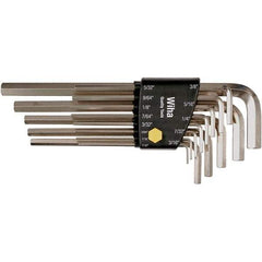 Wiha - 13 Piece, L-Key Long Arm Hex Key Set - 0.05 to 3/8" Range, Nickel Plated - Industrial Tool & Supply