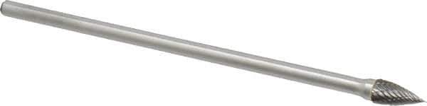 Made in USA - 3/8" Cut Diam, 1/4" Shank Diam, Tree Head Double Cut Burr - Carbide, Point End, 3/4" LOC, 6" OAL - Industrial Tool & Supply