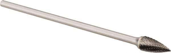 Made in USA - 1/2" Cut Diam, 1/4" Shank Diam, Tree Head Double Cut Burr - Carbide, Point End, 1" LOC, 6" OAL - Industrial Tool & Supply