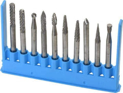 Made in USA - 10 Piece, 1/8" Shank Burr Set - Tungsten Carbide - Industrial Tool & Supply