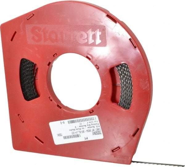 Starrett - 1/4" x 100' x 0.025" Carbon Steel Band Saw Blade Coil Stock - 4 TPI, Toothed Edge, Skip Form, Raker Set, Flexible Back, No Rake Angle, Constant Pitch, Contour Cutting - Industrial Tool & Supply